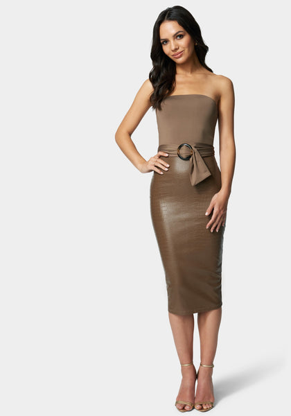 Strapless Belted Midi Dress With a Sash