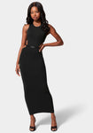 Belted Back Zipper Cutout Sleeveless Midi Dress