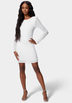 Long Sleeves Round Neck Sequined Open-Back Short Bodycon Dress