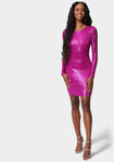 Round Neck Sequined Open-Back Short Long Sleeves Bodycon Dress