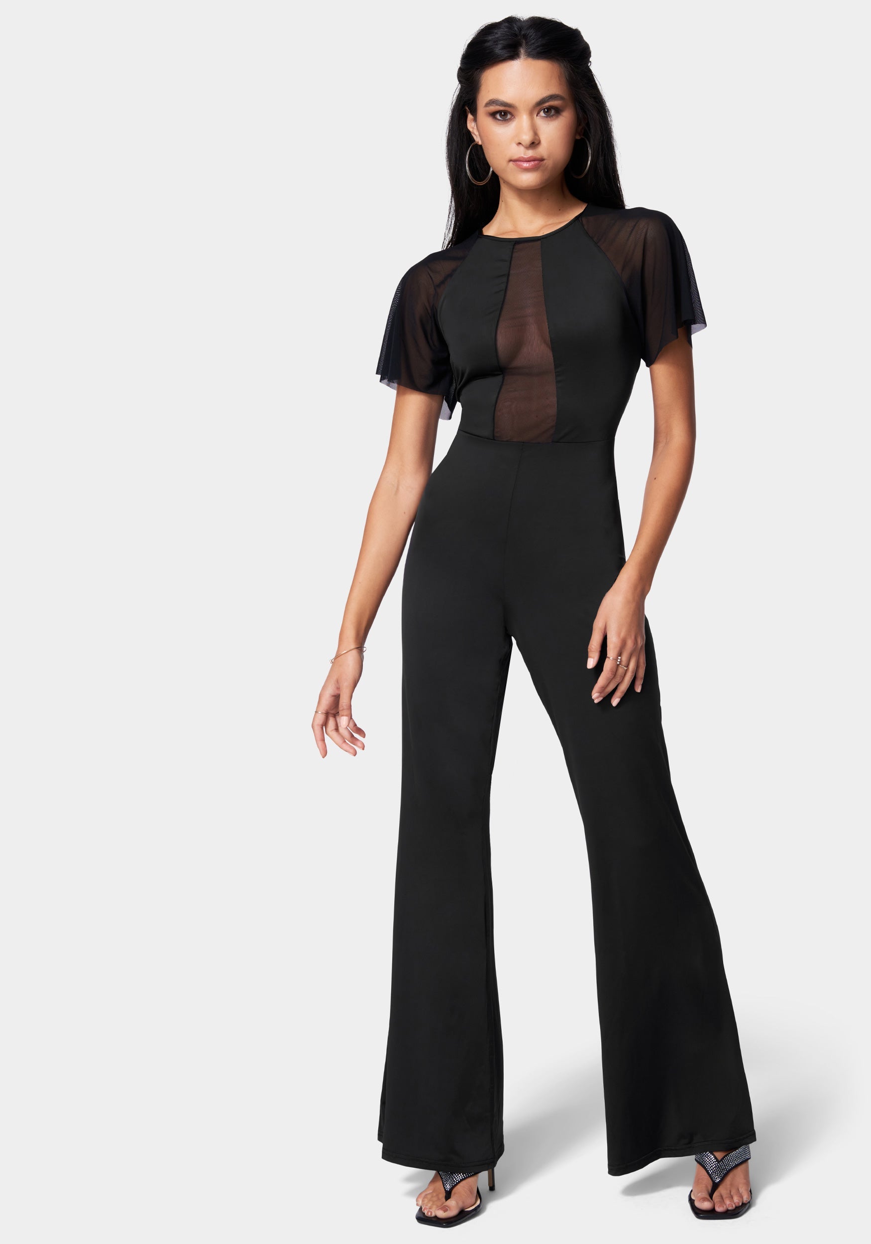  -Mesh Detail Wide Leg Jumpsuit