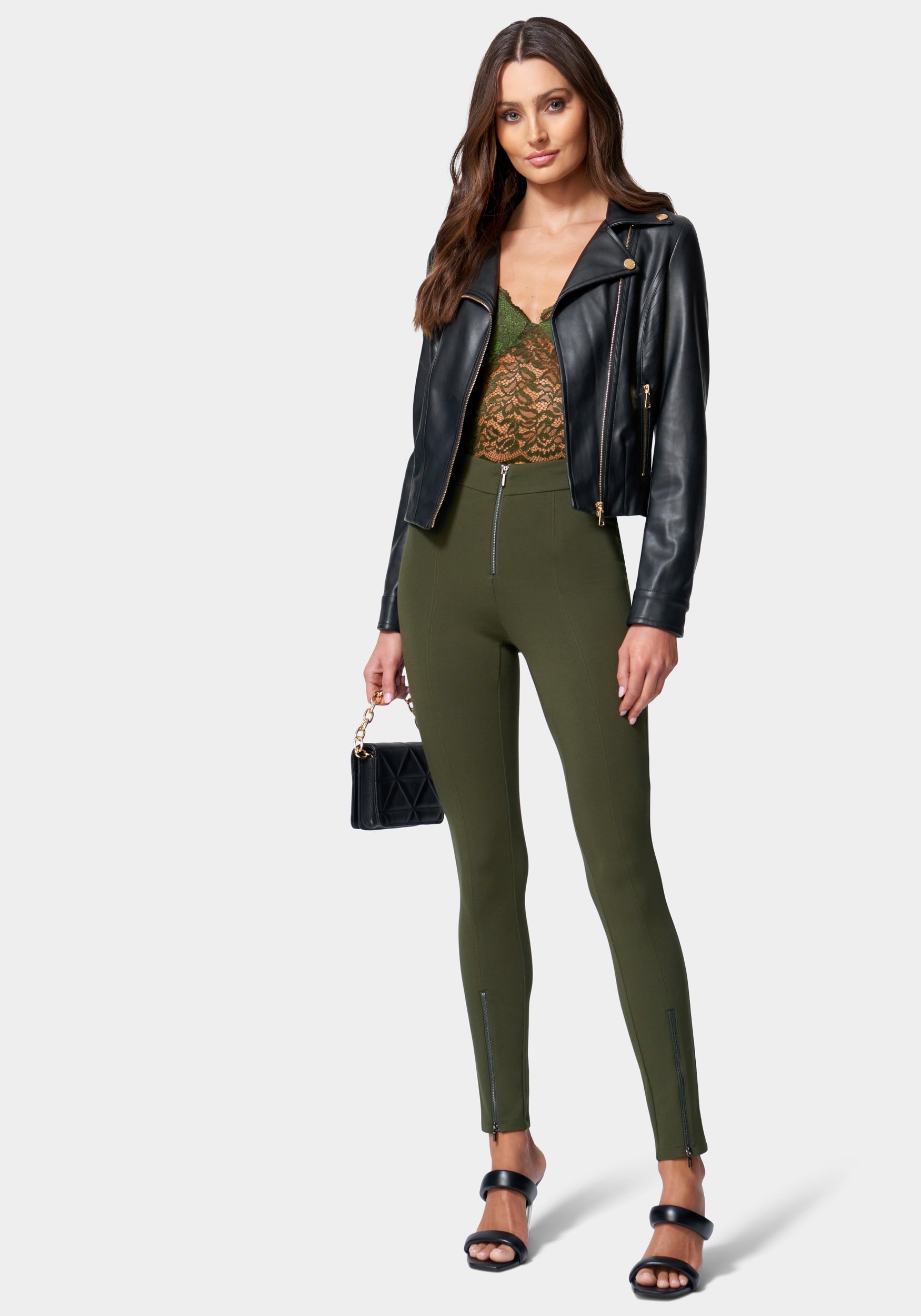 Zephyr Olive Vegan Leather Leggings