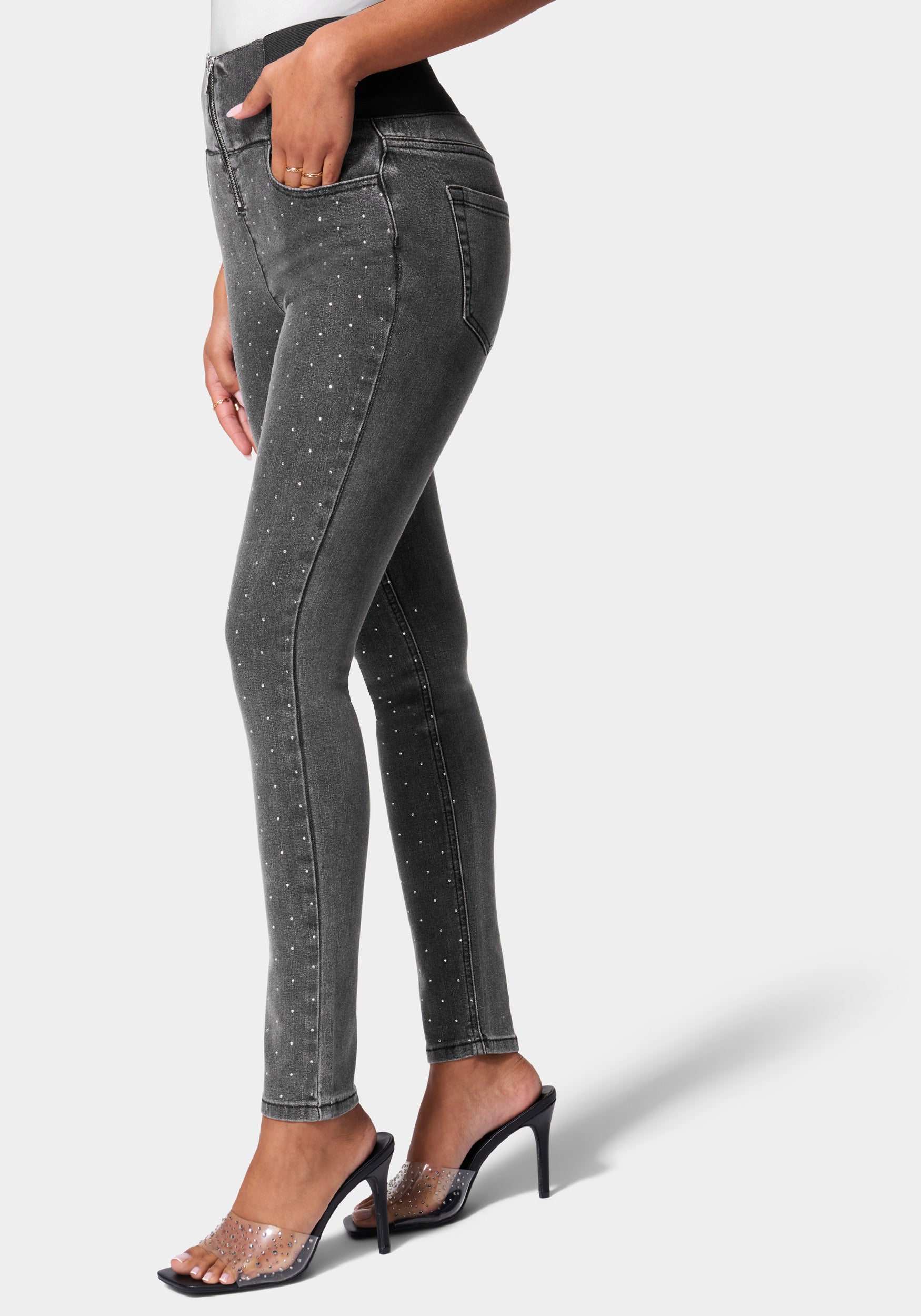  -Embellished Elastic Waist Skinny Jean