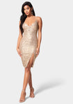 Polyester Plunging Neck Slit Sequined Dress by Bebe