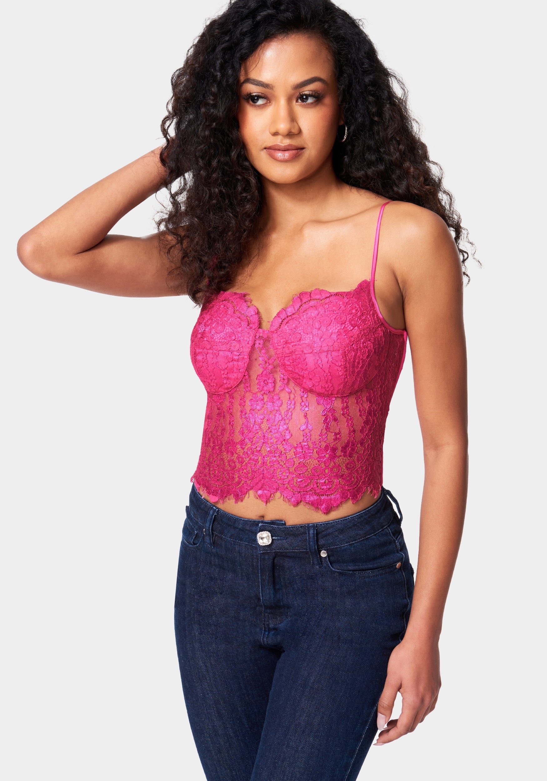 Hot Pink Lace Bustier Corset Top With Implemented Boning – Aquarius Brand