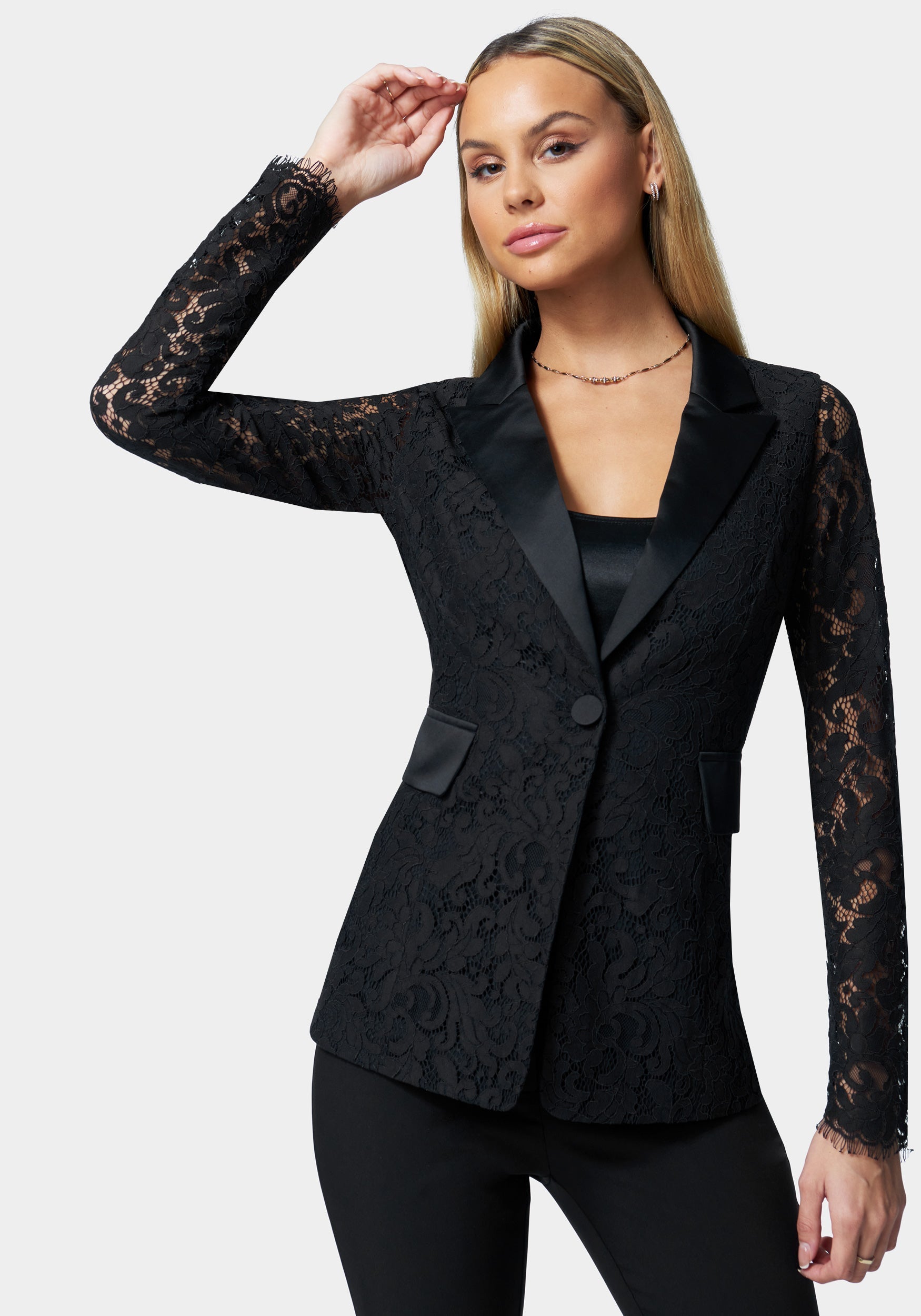 Satin Lace Tailored Blazer Jacket