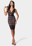 Hidden Back Zipper Embroidered Plunging Neck Bodycon Dress/Midi Dress