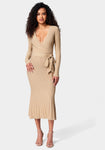 Tall V-neck Sweater Wrap Long Sleeves Midi Dress