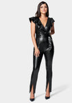 V-neck Tie Waist Waistline Ruffle Trim Plunging Neck Bodycon Dress/Jumpsuit