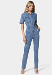 Pocketed Front Zipper Short Sleeves Sleeves Jumpsuit