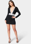 V-neck Short Plunging Neck Bodycon Dress With Rhinestones