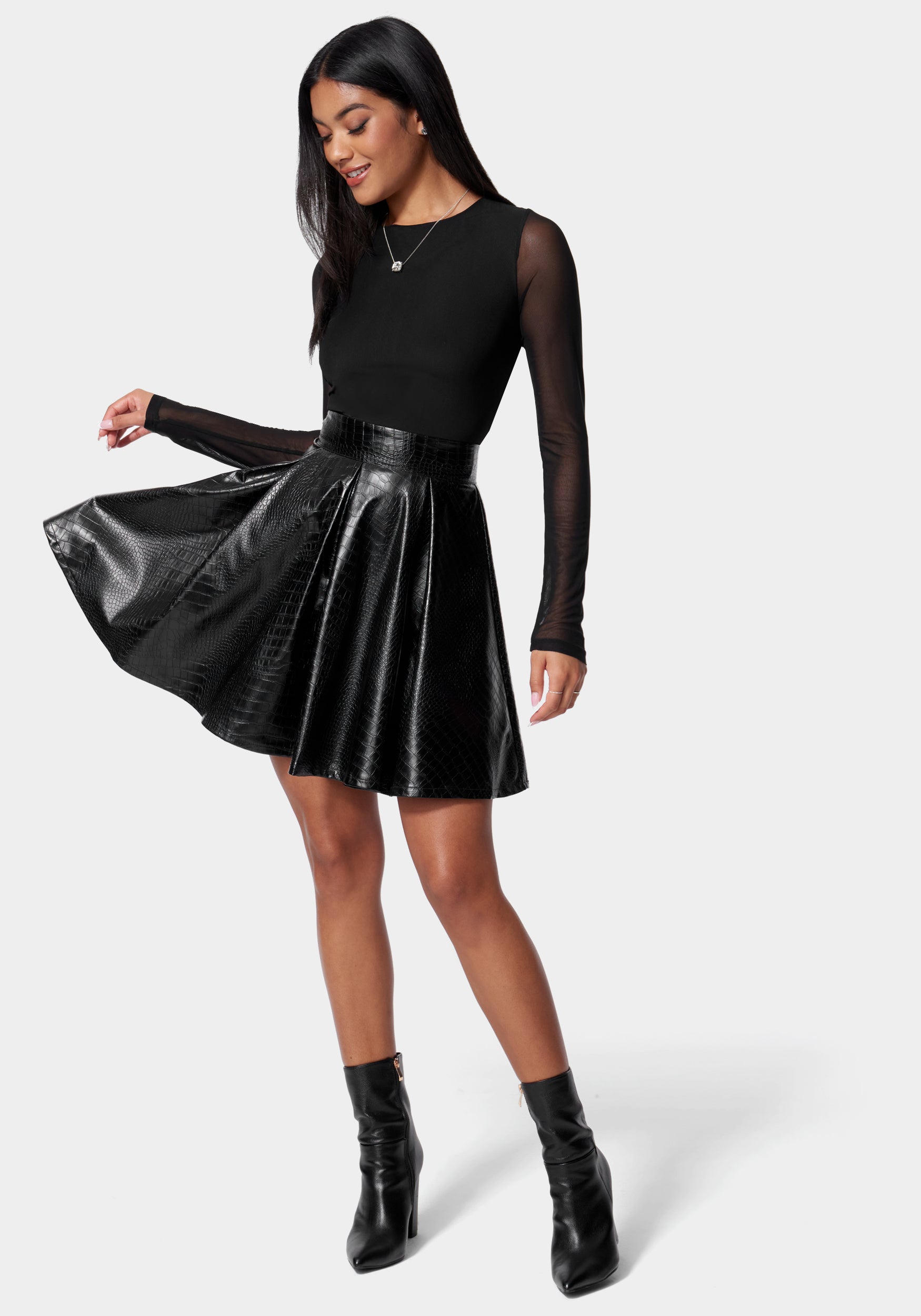 Faux Leather Flare Dress