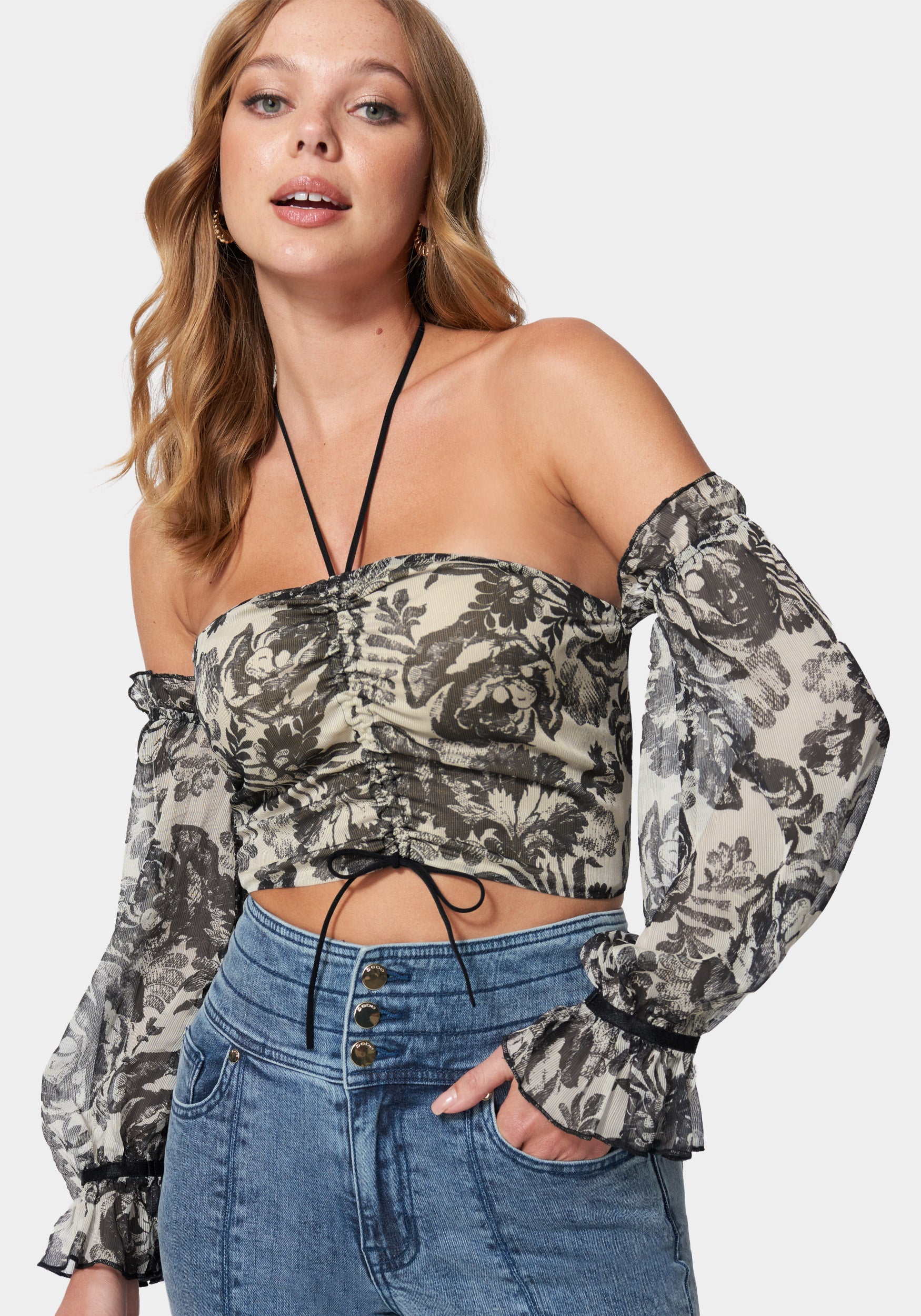 BRIGITTE LONG SLEEVE CORSET TOP - Botanical