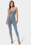 Corset Waistline Pocketed Plunging Neck Sweetheart Jumpsuit