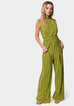 Mock Neck Keyhole Pleated Jumpsuit