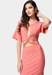 Keyhole Cutout Ribbed Slit Midi Dress