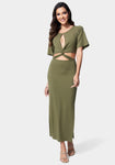 Keyhole Ribbed Cutout Slit Midi Dress