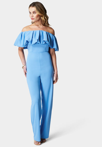 Off the Shoulder Back Zipper Jumpsuit With Ruffles