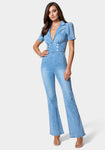 V-neck Pocketed Back Zipper Short Sleeves Sleeves Collared Notched Collar Jumpsuit