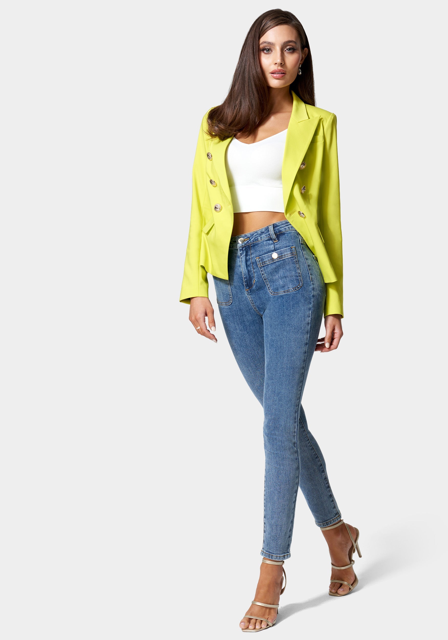 Moon River Denim Zip-front Utility Jumpsuit in Yellow