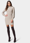 Puff Sleeves Sleeves Turtleneck Sweater Short Dress