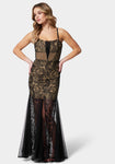 Corset Waistline Dots Print Mesh Back Zipper Mermaid Floor Length Dress