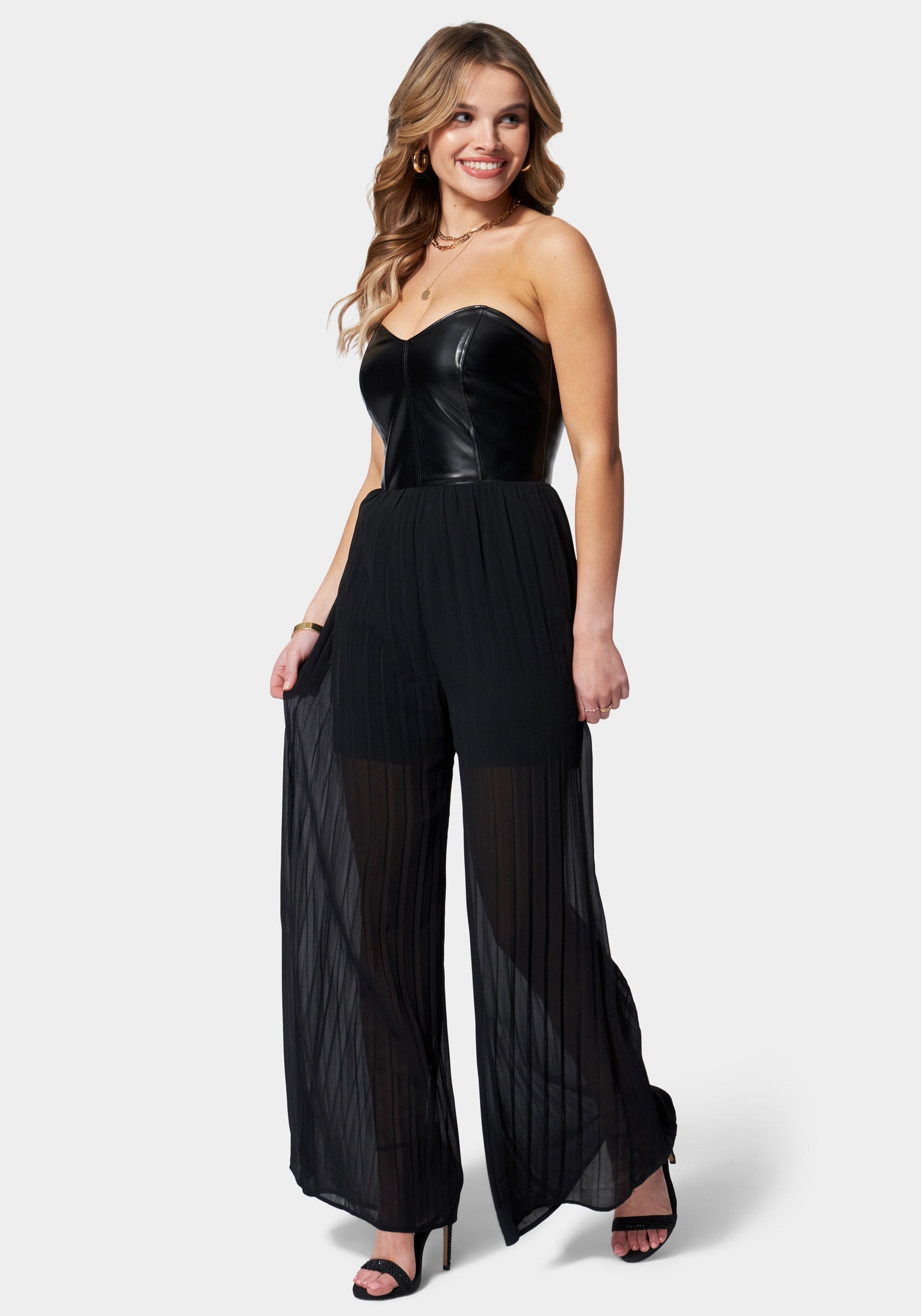 Bustier Pleated Wide Leg Jumpsuit