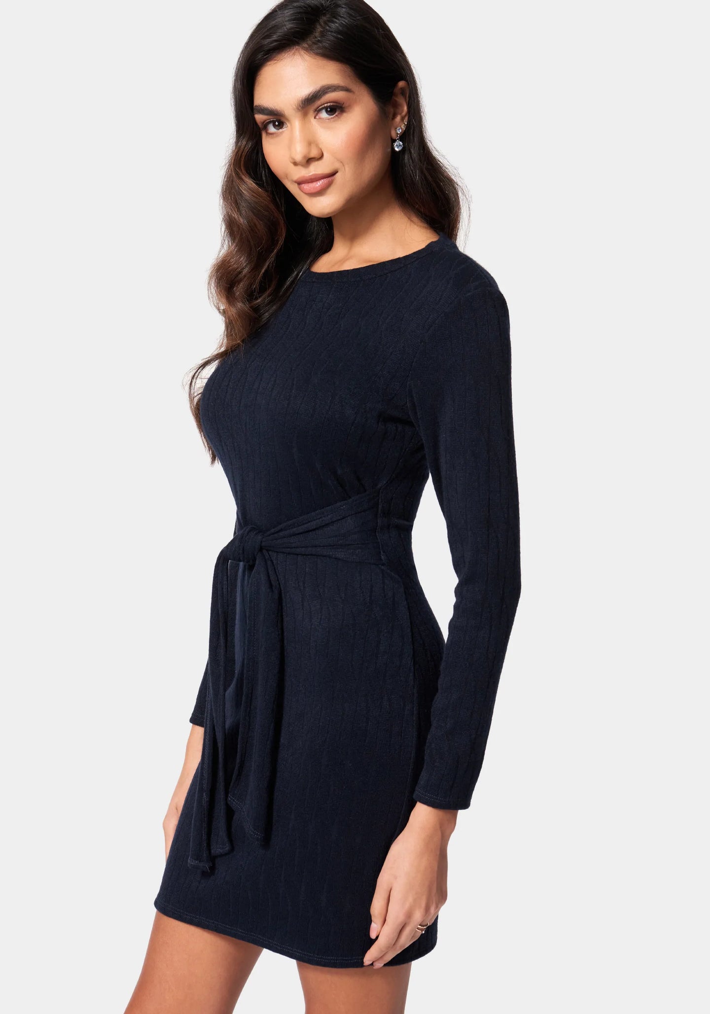 Bebe TIE WAIST CABLE KNIT DRESS