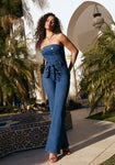 Strapless Back Zipper Button Front Belted Jumpsuit