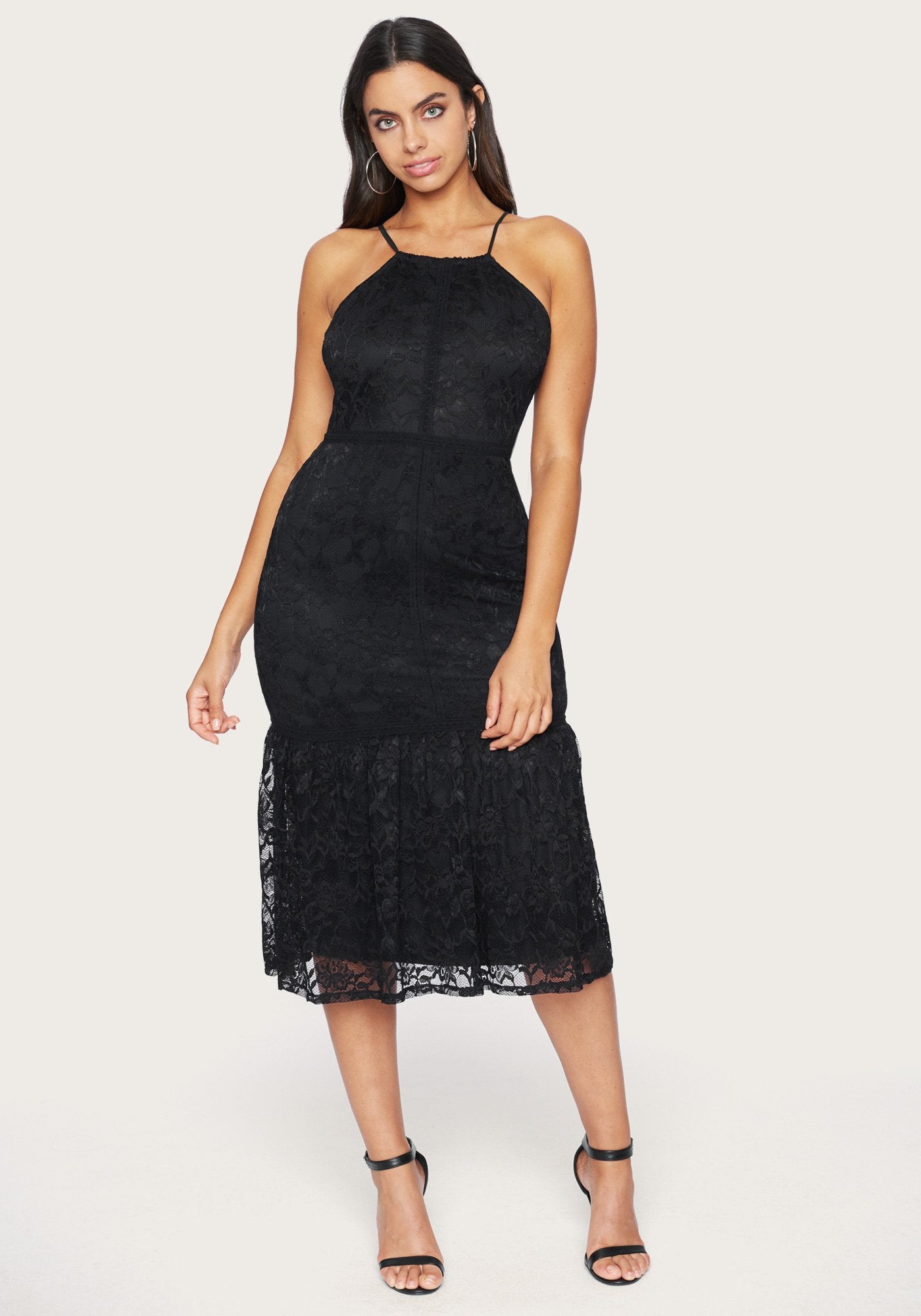 black lace halter dress