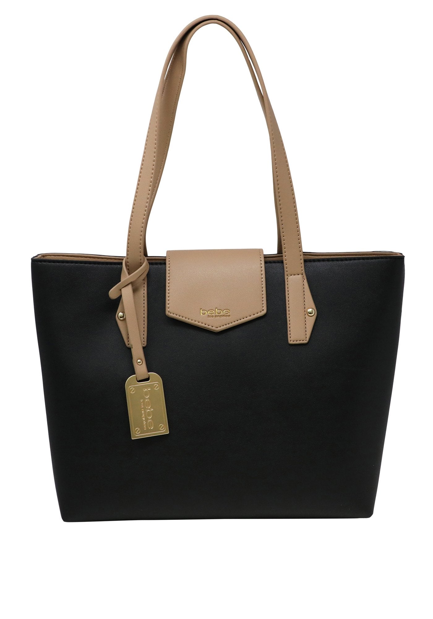 Must Have Bebe Women S Karla 2 Tone Tote Bag Size Os In Black Tan Polyurethane From Bebe Accuweather Shop