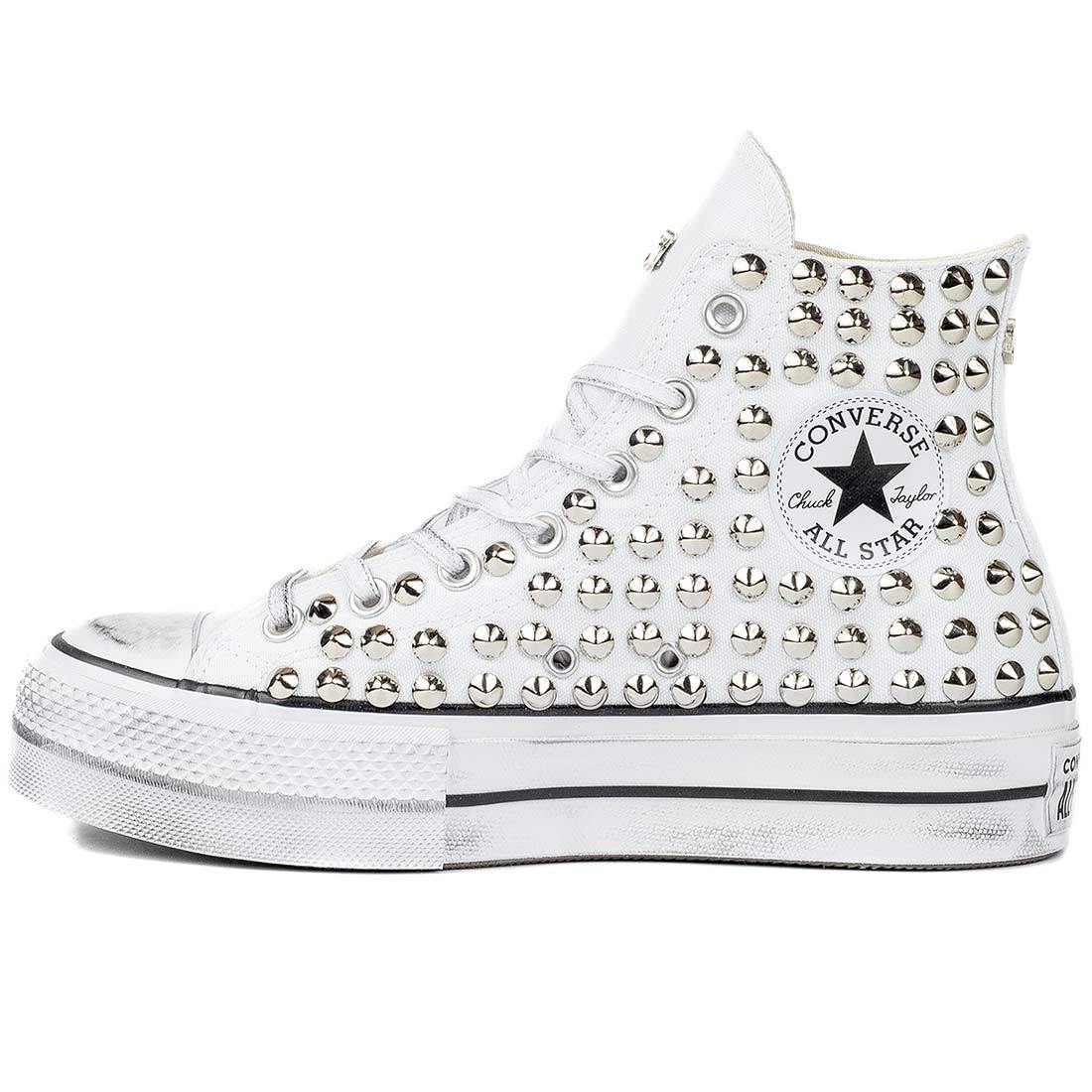 Converse All Star Alte Platform con Borchie - Bianche | Racoon-LAB