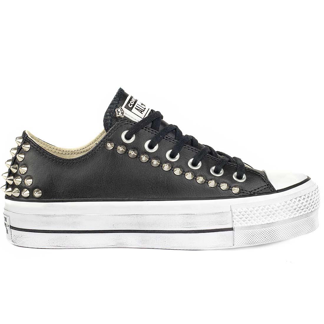 converse pelle nera borchie