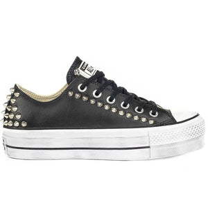Converse All Star Platform Basse in Pelle con Borchie - Nere | Racoon-LAB