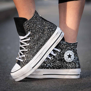 converse nere alte brillantini