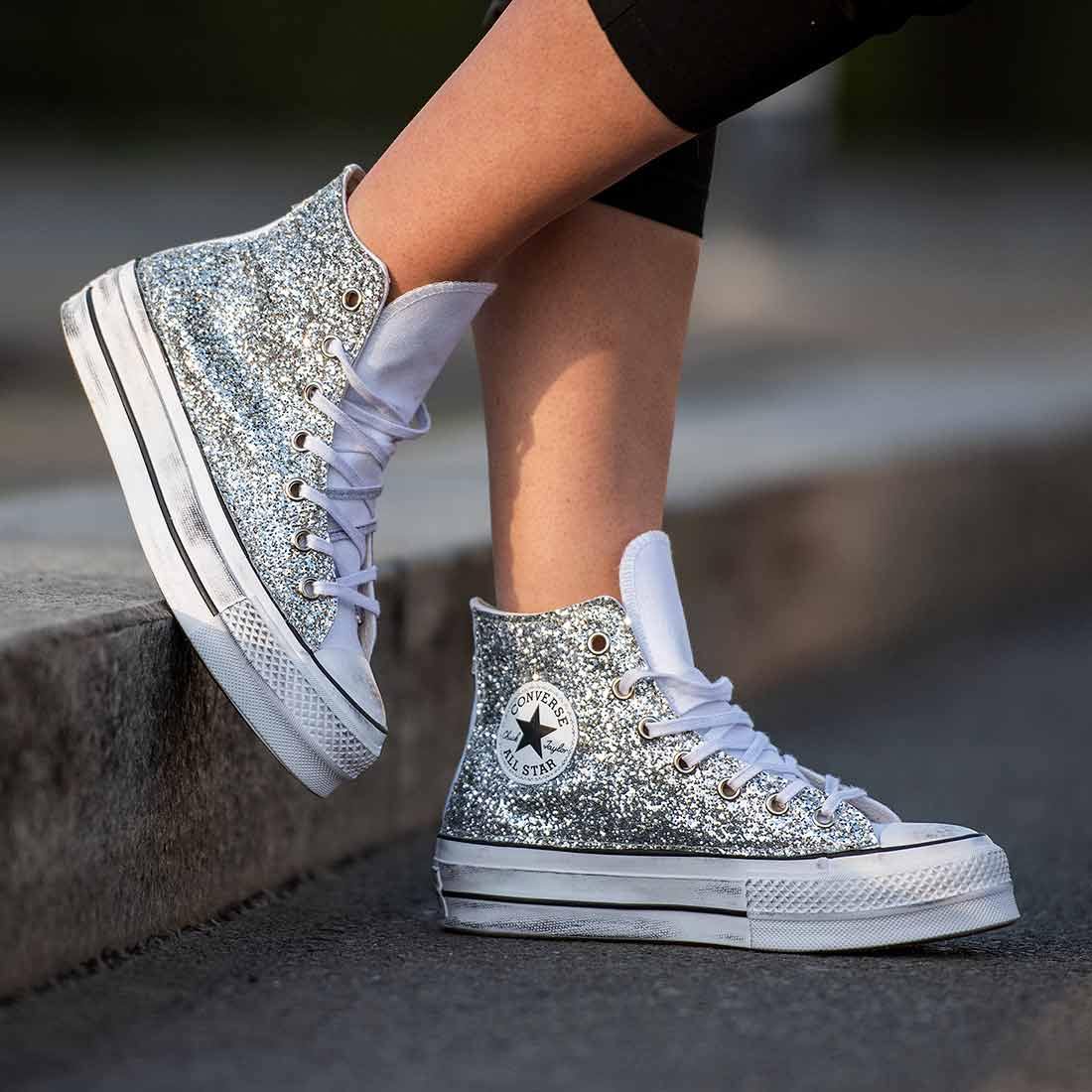 Converse Platform in Pelle con Glitter Argento | Racoon-LAB