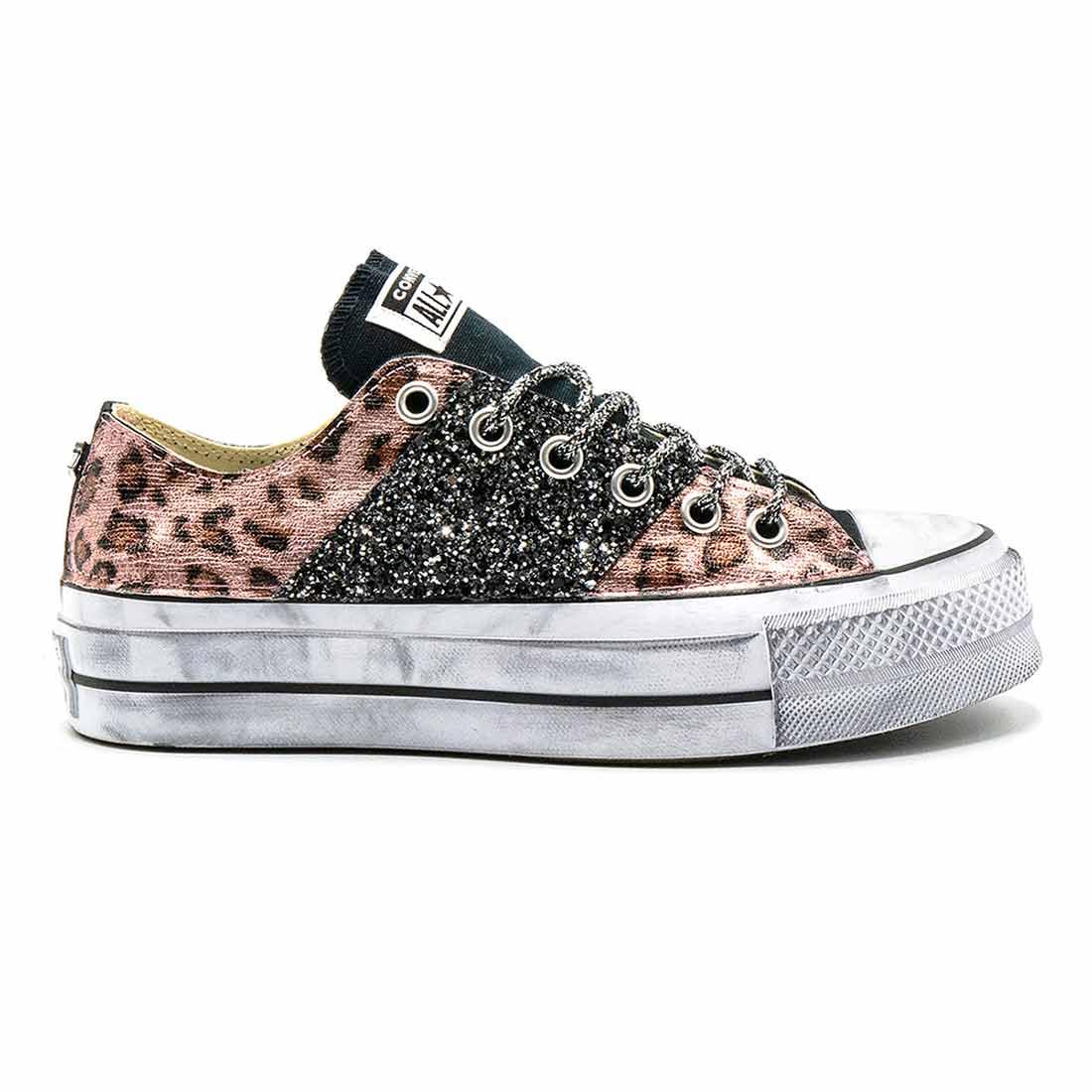 converse all star bianche basse pelle rosa