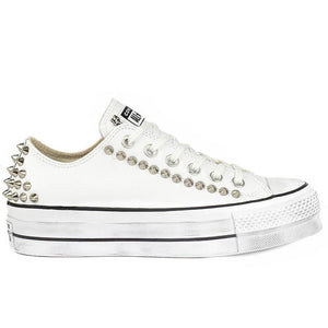 Converse All Star Platform Basse in Pelle con Borchie - Bianche | Racoon-LAB