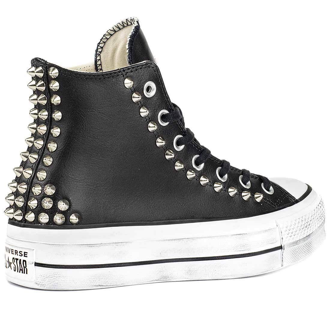 Converse All Star Platform in Pelle Nere con Borchie | Racoon-LAB