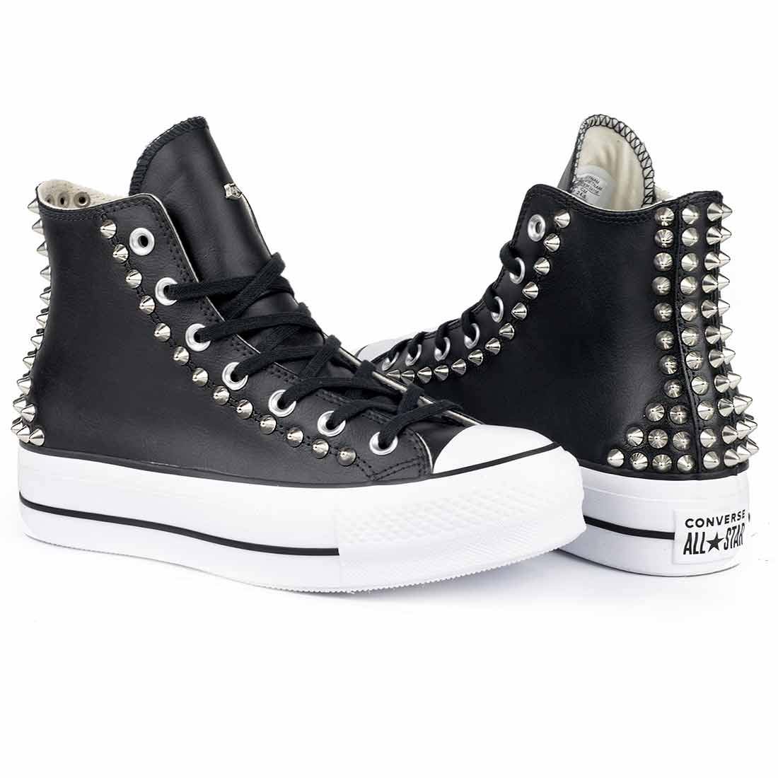 converse nere in pelle alte