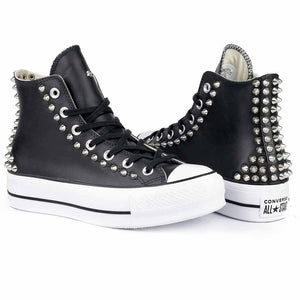 converse nere pelle borchie