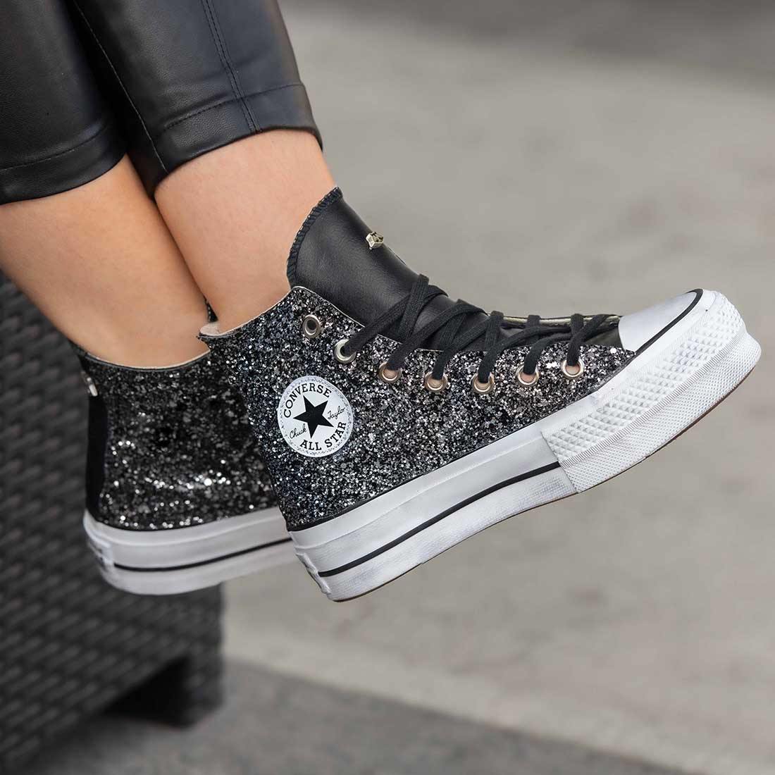 Converse Platform in Pelle con Glitter Nero | Racoon-LAB