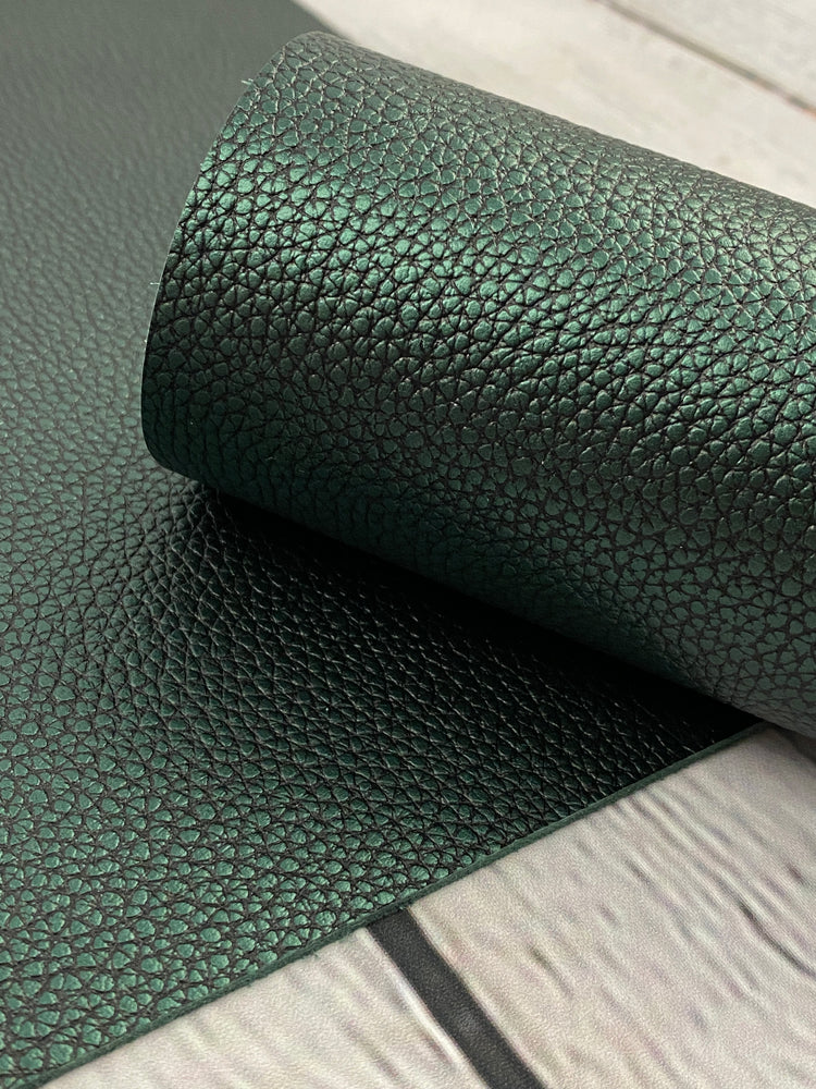 Metallic Dark Green Pebble Grain Leather Sheet 3oz-4oz
