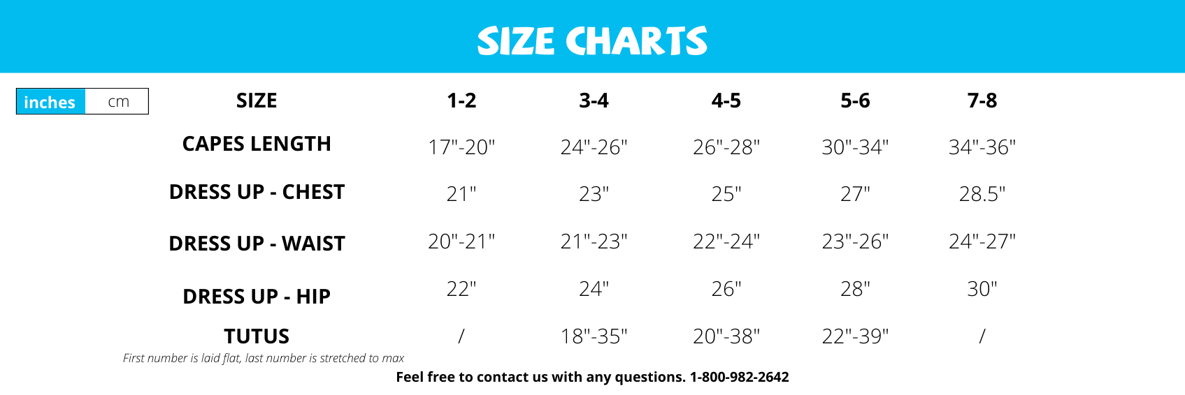Great Pretenders Size Charts