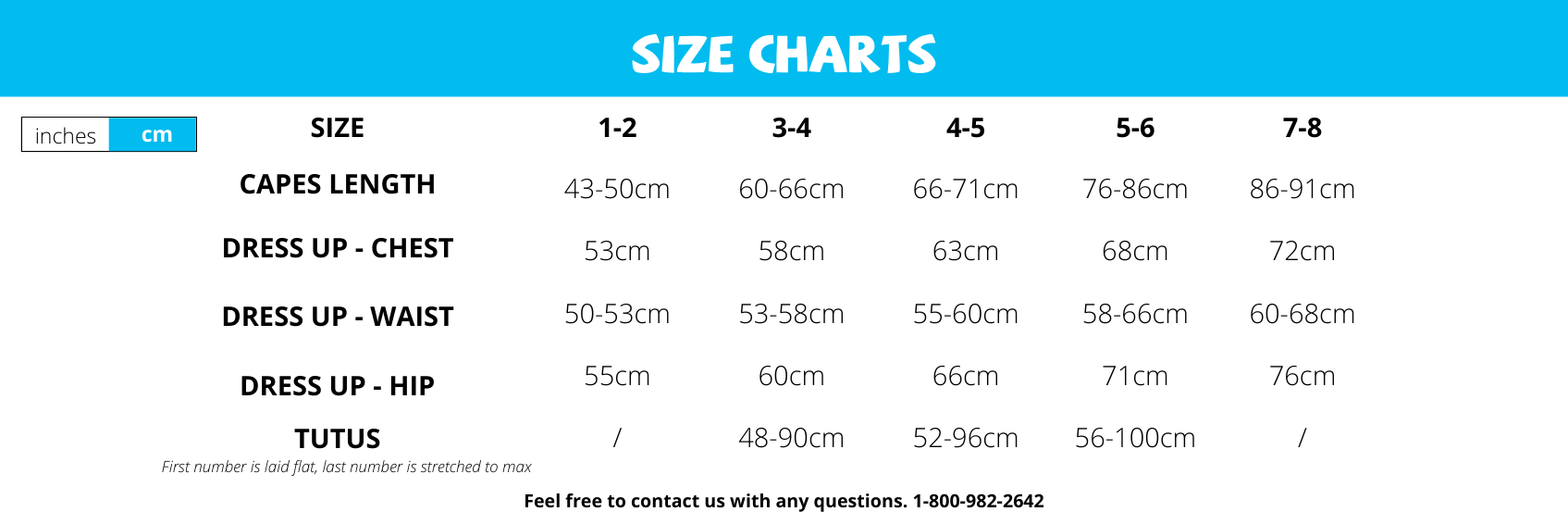 Great Pretenders Size Charts