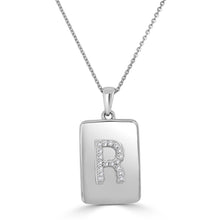Load image into Gallery viewer, 14k White Gold &amp; Diamond Dog Tag Initial Necklace