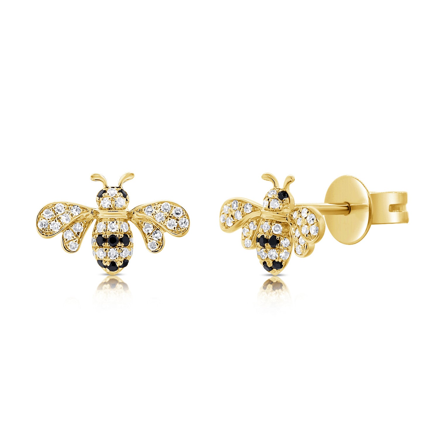 14k Gold & Black Diamond Bumble Bee Stud Earrings – Sabrina Design