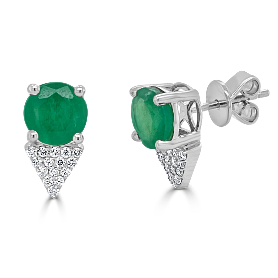 14k Gold Green Emerald & Diamond Stud Earrings