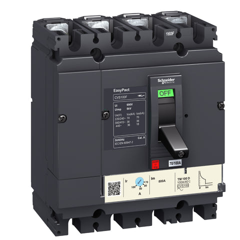Interruptor Termomagnético EasyPact CVS - 4P - 100A - 70kA 220/240VAC (IEC 60947-2) - LV510357 - SCHNEIDER