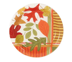 Thanksgiving Maple Leaves & Stripes Plate 8ct Nav Image 1